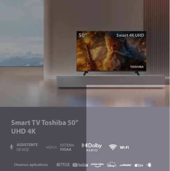 Smart TV DLED 50 4K Toshiba VIDAA 3HDMI 2USB Wi-Fi - 2/3
